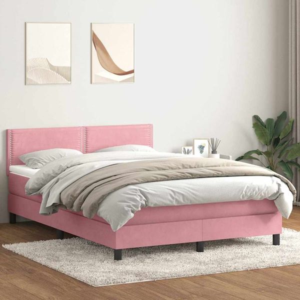 vidaXL Boxspringbett mit Matratze Rosa 160x210 cm Samt 3316124