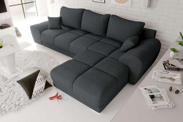 99rooms Antalya Ecksofa Cordstoff POSO Graphit Rechts mit Schlaffunktion