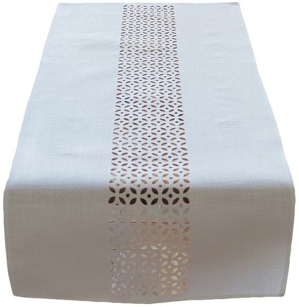 matches21 HOME & HOBBY Tischdecke Tischläufer Durchbrochene Ornamente wollweiß 40x90 cm (1-tlg)