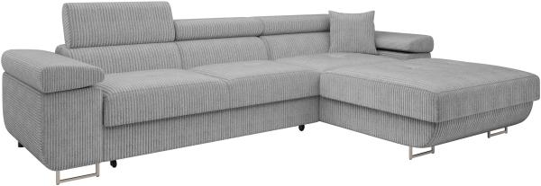 Ecksofa Torezio Mini Cord mit Bettkasten, Schlaffunktion und Einstellbare Kopfstützen (Farbe: Poso 110, Seite: Rechts)