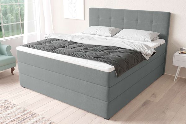 99rooms Madagaskar Boxspringbett Strukturstoff INARI Hellgrau 160x200 cm Bonell-Federung