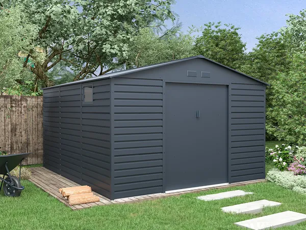 Vente-unique - ADELMO Gartenhaus Metall Grau - B 372 cm x H 229 cm x L 330 cm