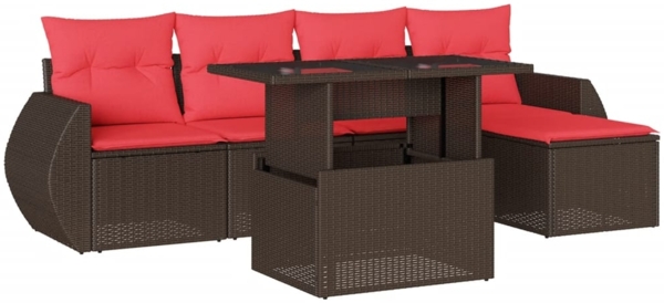 vidaXL 6-teiliges Gartensofa-Set mit Kissen, braun, Polyrattan 3268504