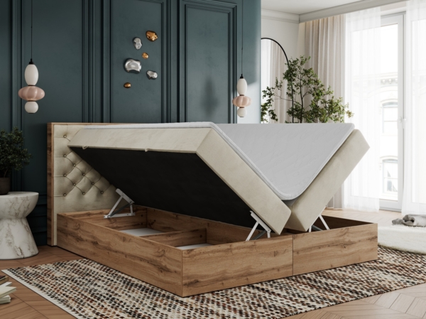 Boxspringbett mit Multipocket-Matratze und Zwei Bettkästen, Doppelbett mit Stauraum - ALBERO 3 - 180 x 200 cm - Beige Velours - H3 Bild 3