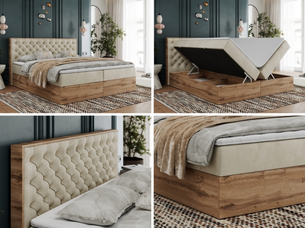 Boxspringbett mit Multipocket-Matratze und Zwei Bettkästen, Doppelbett mit Stauraum - ALBERO 3 - 180 x 200 cm - Beige Velours - H3 Bild 2