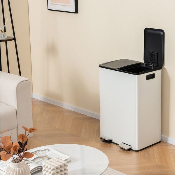 COSTWAY Mülleimer Inneneimer herausnehmbar, 2 Fächer, 2 x 30L, aus Edelstahl