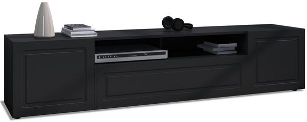 Möbelhandel Klipenstein Lowboard Rom, TV Kommode Fernsehtisch 181 cm, Landhausstil, Schwarz matt