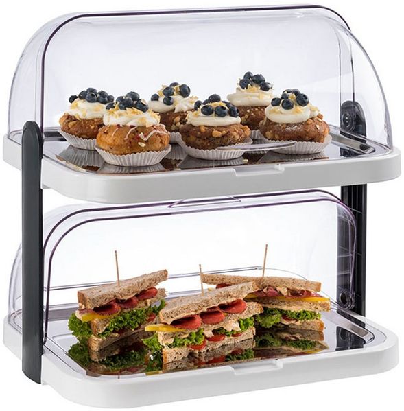 APS Buffet-Vitrine Doppeldecker, Edelstahl, Kunststoff, inkl. 4 Kühlakkus