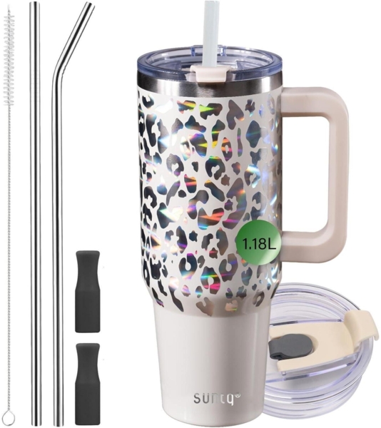 40oz Tumbler Trinkbecher mit Griff, Vakuumisolierung, Strohhalm, Edelstahl