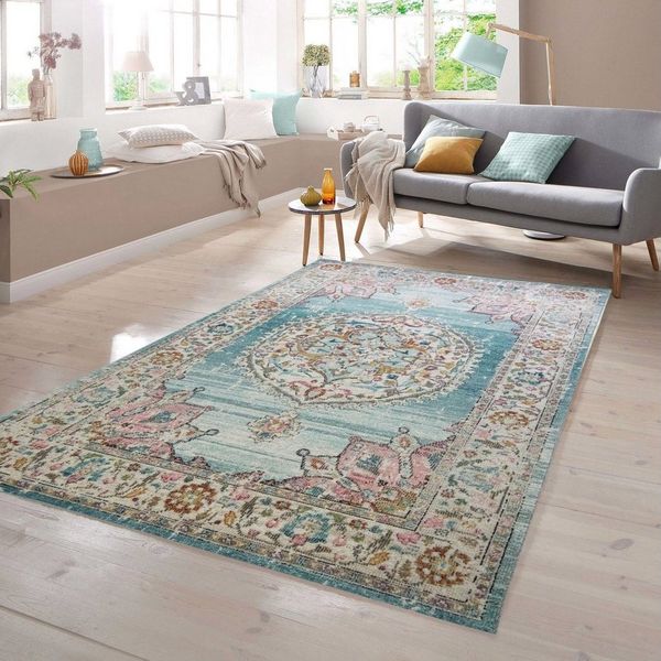 TeppichHome24 Teppich Teppich Orient Outdoor Vintage in blau creme, rechteckig