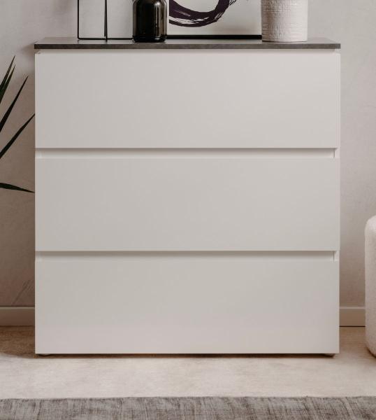 Kommode Briec in weiß Glanz und Matera grau 89 cm