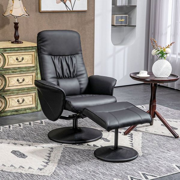 HOMCOM Polsterstuhl Relaxsessel mit Liegefunktion (Polstersessel, 2 St), für Wohnzimmer, Schlafzimmer, Kunstleder, Schwarz