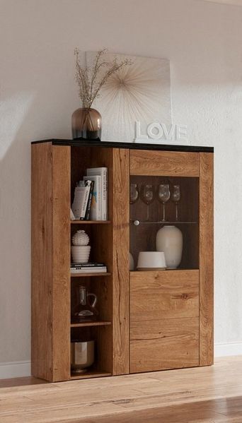 Home affaire Vitrine Larona, zeitlose Glasvitirne, Hochschrank Höhe 145 cm Stauraumvitrine mit dekorativer Rahmenoptik