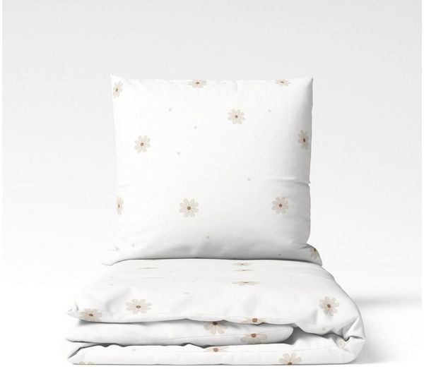 MTOnlinehandel Bettwäsche Flower Power 135x200 + 80x80 cm in Renforcé, zarte Blümchen, 100% Baumwolle, 2 teilig, florales Design – zeitlos schön in Weiß und Beige