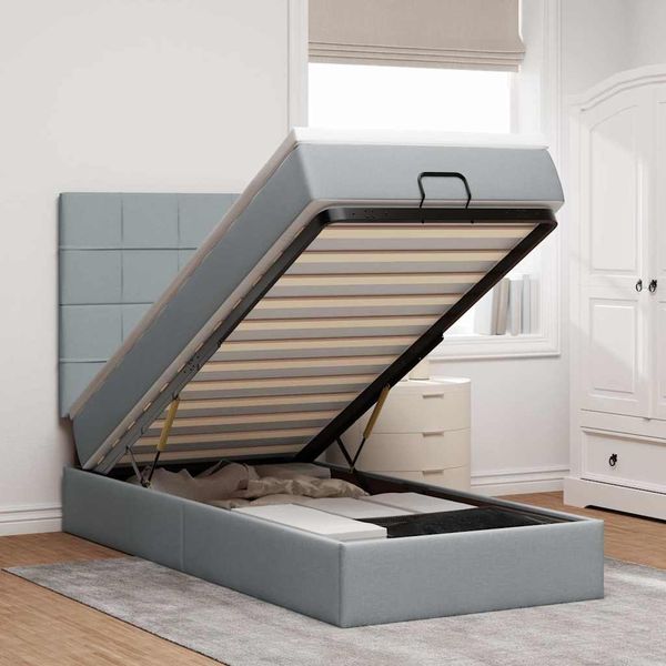 vidaXL Ottoman-Bett mit Matratze Hellgrau 80x200 cm Stoff 3313112