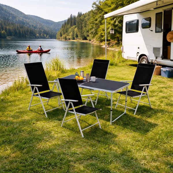 Outdoor Camping Sitzgarnitur Gartenmöbel 5-teilig Aluminium