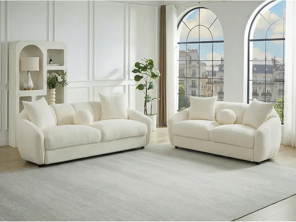Vente-unique - Couchgarnitur Stoff Weiß - B 96 cm x H 78 cm x L 182 cm216 cm
