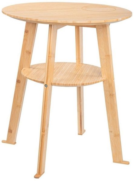 kamelshopping Beistelltisch Beistelltisch aus Bambus-Holz mit Qi Ladestation für Handys, max 10 Watt ohne Netzteil, rund oder eckig, ca. 48 cm hoch