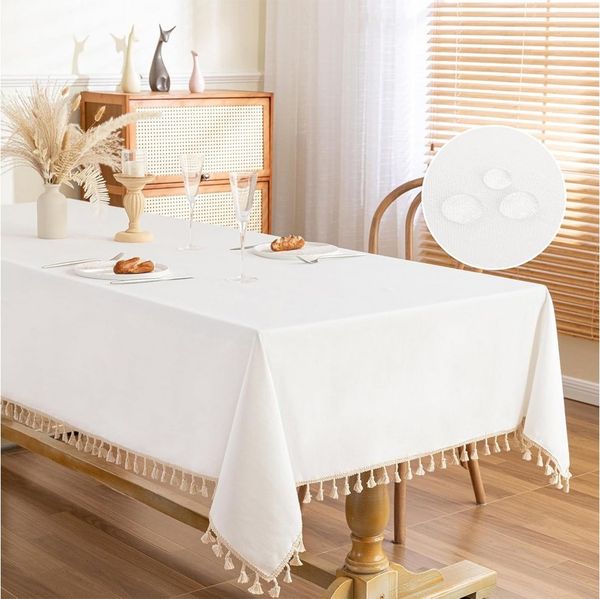TUWENA Tischdecke Rechteckig Tischdecke,Leinen Baumwolle Tischtuch Abwaschbar mit Quaste