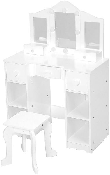 GarveeLife Schminktisch für Kinder, Schminktisch mit Hocker, 3 LED-Spiegel und 5 Schubladen, Schminktisch aus Holz für kleine Mädchen 3 bis 6 Jahre – 70 x 34 x 100 cm, Weiß