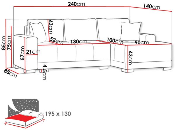 Ecksofa Dallas, Seite: Links, Farbe: Alova 07 + Alova 68 Bild 5