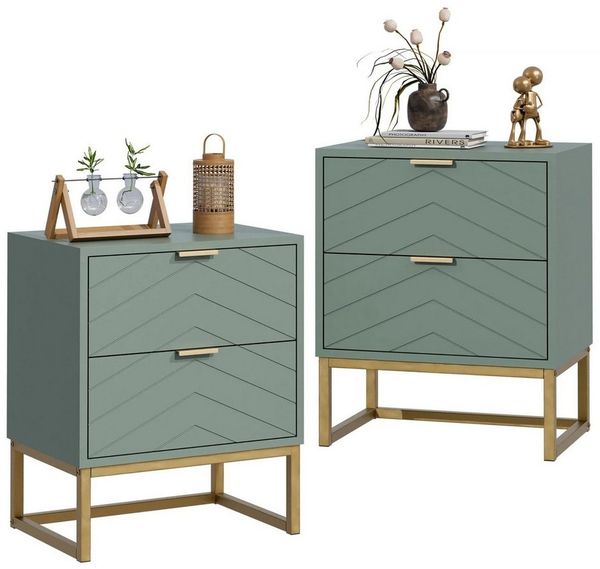 UEV Nachttisch 2er Set, Nachtkommode mit Schubladen (Nachtschrank mit 2 Schubladen für Kinderzimmer/Schlafzimmer/Wohnzimmer), kleine Beistelltisch Sofatisch mit Kippschutz