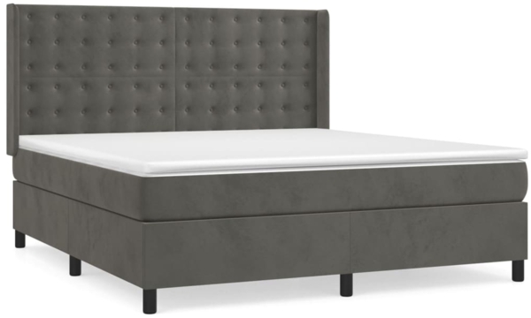 vidaXL Boxspringbett mit Matratze Dunkelgrau 160x200 cm Samt 3132928