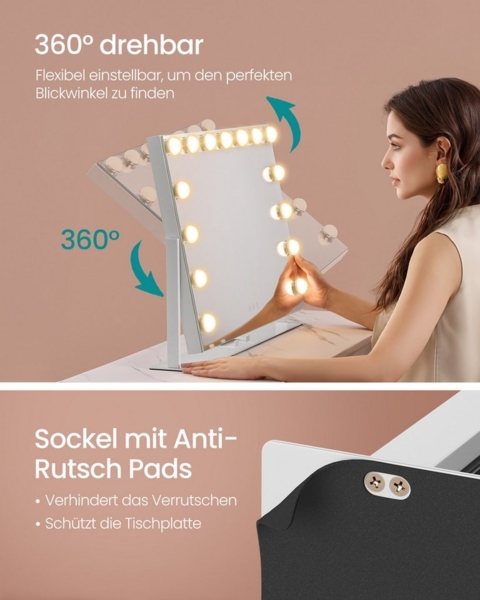 SONGMICS Schminkspiegel mit LED-Beleuchtung und Ladeanschlüssen, MDF / Glas mattweiß, 62,5 x 10 x 45,8 cm Bild 3