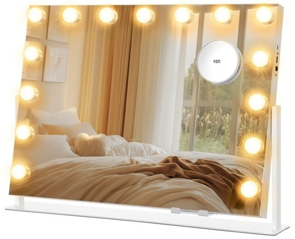 SONGMICS Schminkspiegel mit LED-Beleuchtung und Ladeanschlüssen, MDF / Glas mattweiß, 62,5 x 10 x 45,8 cm Bild 4