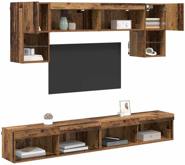 vidaXL TV Wand Einheiten mit LED 6 pcs Altholz Holzwerkstoff 3402962 Bild 3