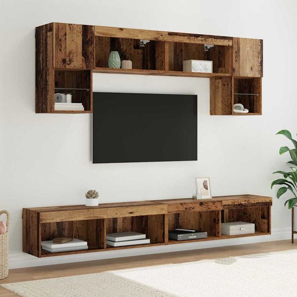 vidaXL TV Wand Einheiten mit LED 6 pcs Altholz Holzwerkstoff 3402962