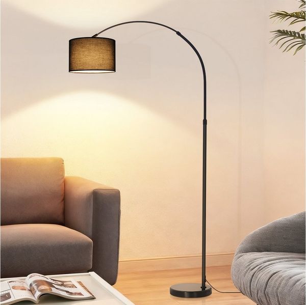 Nettlife Stehlampe Marmorsockel Bogenlampe schwarz Stoffschirm 181cm E27 Eisenständer, ohne Leuchtmittel, für Wohnzimmer Stoffschirm Ø30 cm 181 cm hoch, E27