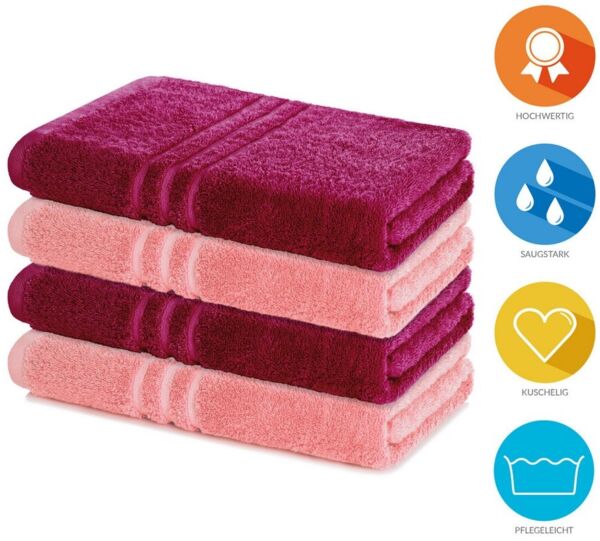 Lavea Duschtücher 4er Set Duschtuch 70 x 140 cm, Elena Frottee Handtücher, (Set, 4-St), Dusch-Handtuch, 500 g/m² Frottier, weich & saugstark, pflegeleicht