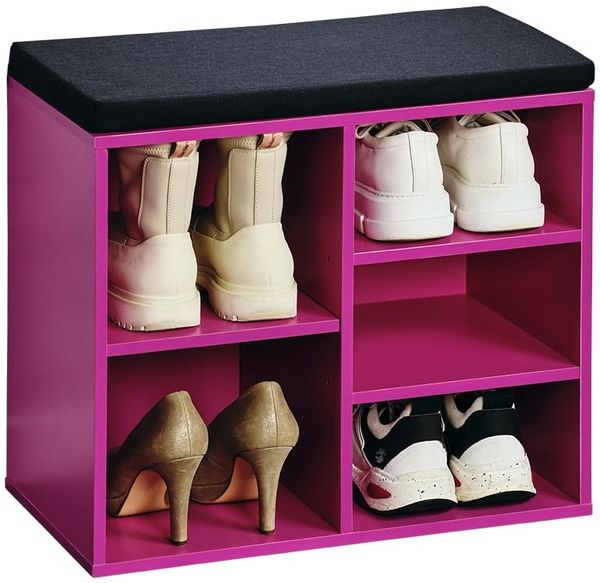 Kesper | Schuhschrank mit Sitzkissen, Material: Faserplatte, Maße: B51,5 x H48 cm x L29,5 cm, Farbe: Pink, Schwarz |15964