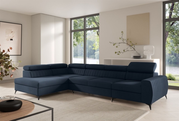 Ecksofa Schlafsofa Sofa TORONTO XL Stoff Element Blau Ottomane Links