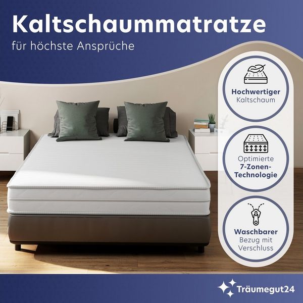 Kaltschaummatratze AquaFlex - 7-Zonen Wendematratze mit zwei Liegeseiten H3&H4, Träumegut24, verschiedene Größen, Höhen und Härtegrade Bild 3