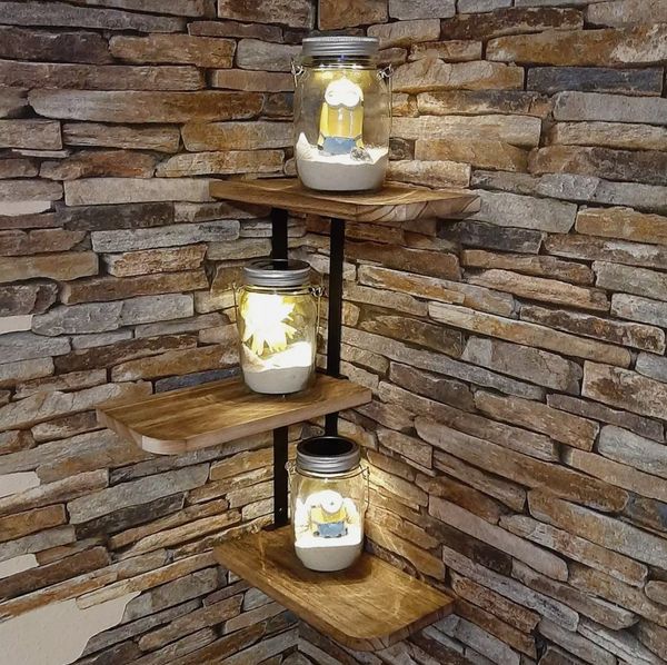 Holz Lichter Wandregal Stelby Eckregal Zickzack – Modernes Wandregal aus Holz, Braun, Packung, Eckregal im Zickzack-Design, platzsparend & vielseitig einsetzbar