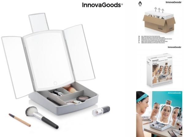 InnovaGoods Kosmetikspiegel Innovagoods Klappbarer Spiegel mit LED und 3-in-1-Make-up-Organizer Pa