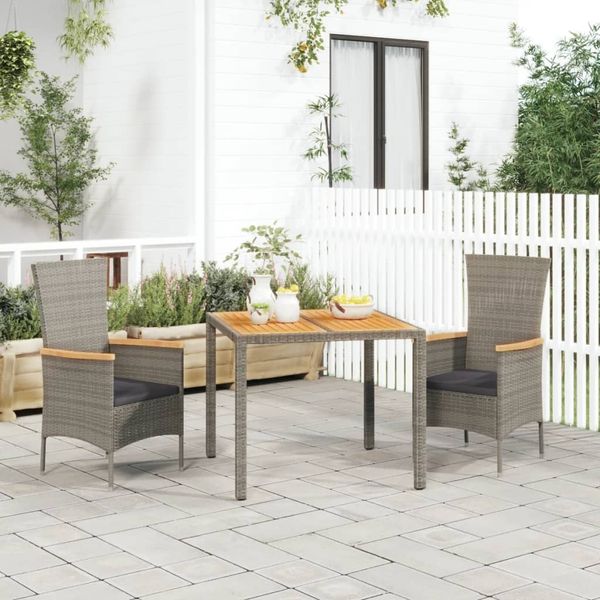 vidaXL 3-tlg. Garten-Essgruppe mit Kissen Grau Poly Rattan 3157534