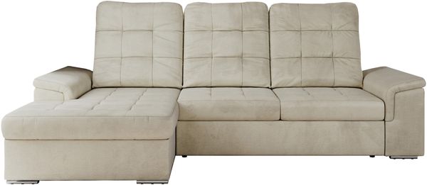 L-förmige Ecksofa mit gesteppter Sitzfläche und Rückenlehne, verstellbare Rückenkissen, Schlaffunktion und Bettkasten - MADRITO - Beige Velours - linke Seite Bild 4