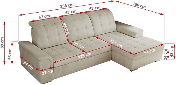 L-förmige Ecksofa mit gesteppter Sitzfläche und Rückenlehne, verstellbare Rückenkissen, Schlaffunktion und Bettkasten - MADRITO - Beige Velours - linke Seite Bild 8