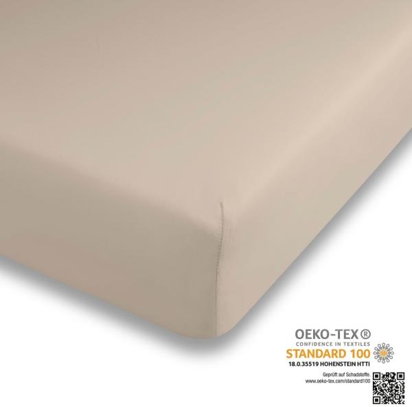 Traumhaft gut schlafen, Spannbettlaken aus Baumwolle, hohe Flexibilität dank 5%, Taupe, 200-210x180-220