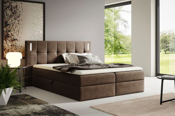 Boxspringbett Schlafzimmerbett MARTIM PREMIUM 200x200cm Stoff Fresh Braun