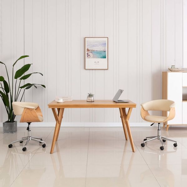 2er Set Esszimmerstühl, Küchenstuhl, Polsterstuhl Drehbar Creme Kunstleder