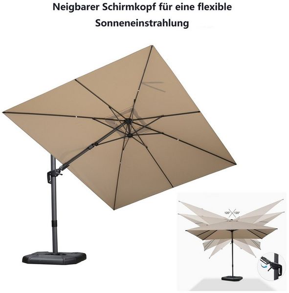 PURPLE LEAF Sonnenschirm Außenbereich Rechteckiger großer Seitlich Neigender Ampelschirm, LxB: 365,00x270,00 cm, 360°Rotation, Sonnenschutz UV50+, für Garten, Terrasse, Pool
