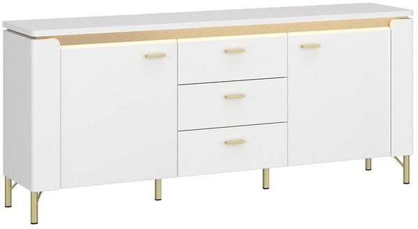 Lomadox Wohnzimmer-Set LUKA-129, (Mega-Spar-Set, 3-St, Lowboard Wandregal Couchtisch), weiß mit goldfarbenen Akzenten