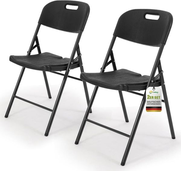 Sekey Klappstuhl 2er Set, Klappstühle aus Kunststoff und Metall, Campingstuhl Gartenstuhl Klappbar bis 150KG, Schwarz Holzoptik