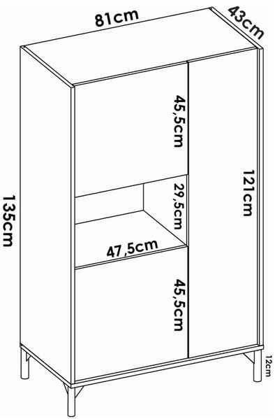 Dmora Crono-Sideboard, hohes Wohnzimmer-Buffet, modernes Wohnzimmer-Sideboard mit 3 Türen, 81 x 43 x 135 cm, Eiche und Weiß Bild 3