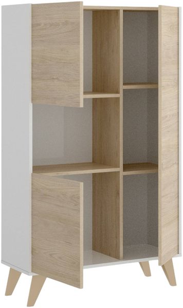 Dmora Crono-Sideboard, hohes Wohnzimmer-Buffet, modernes Wohnzimmer-Sideboard mit 3 Türen, 81 x 43 x 135 cm, Eiche und Weiß Bild 5