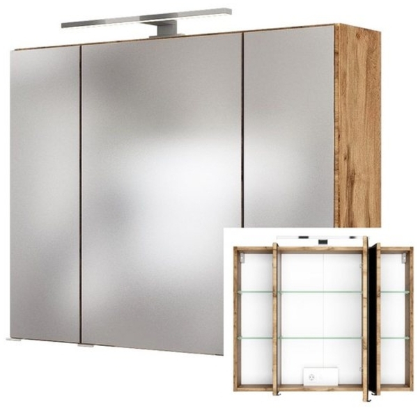 Lomadox Spiegelschrank LOUROSA-03 3D 60 cm in Wotaneiche Nb. inkl. LED Beleuchtung, BxHxT: 60x66x20 cm Bild 4